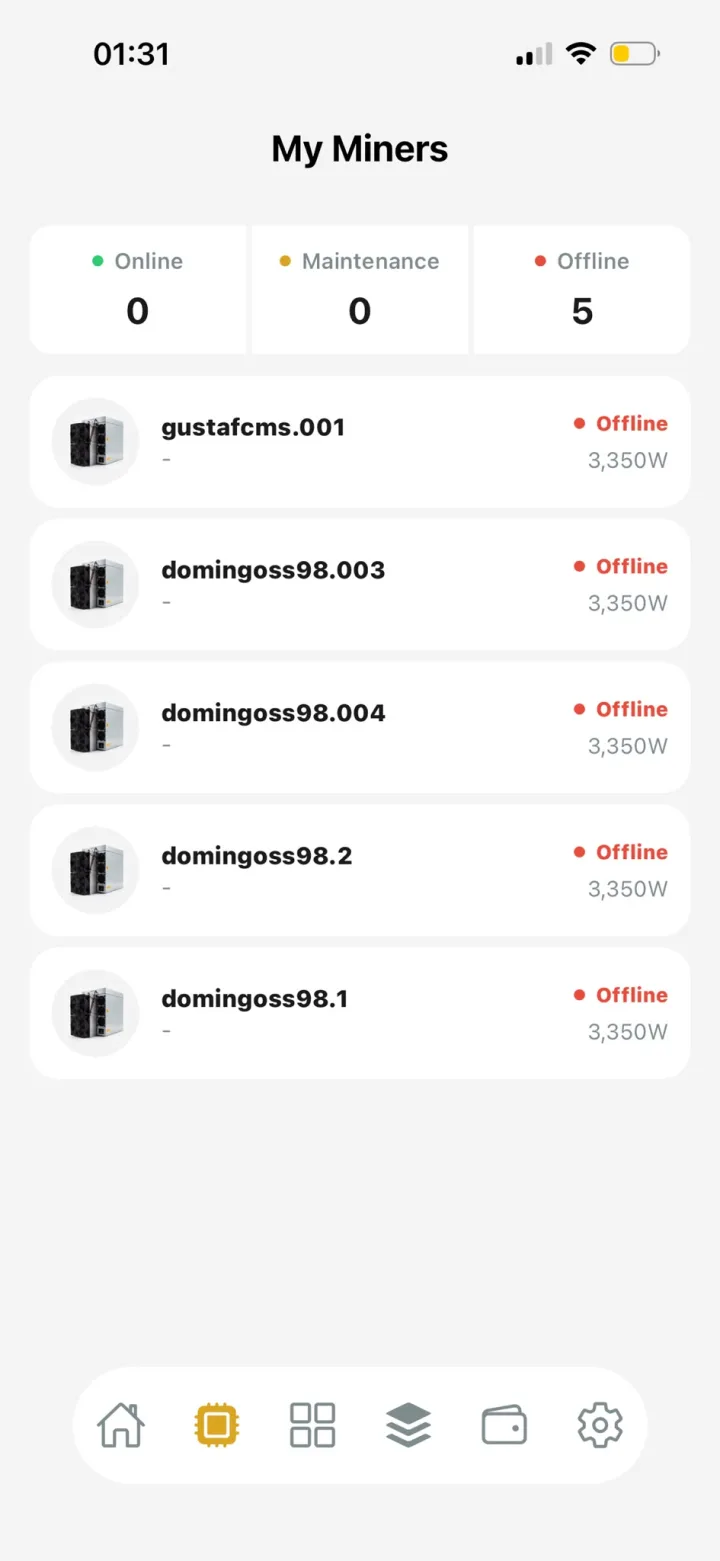 CryptoMiners — estado das máquinas