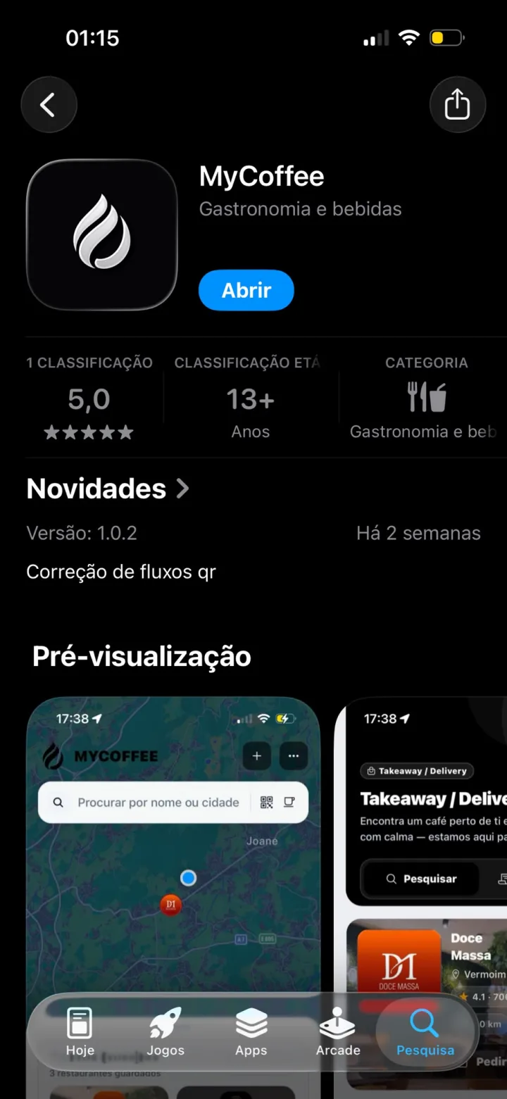 MyCoffee — publicada na App Store